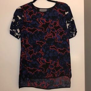 Red and Blue Silk Blouse
